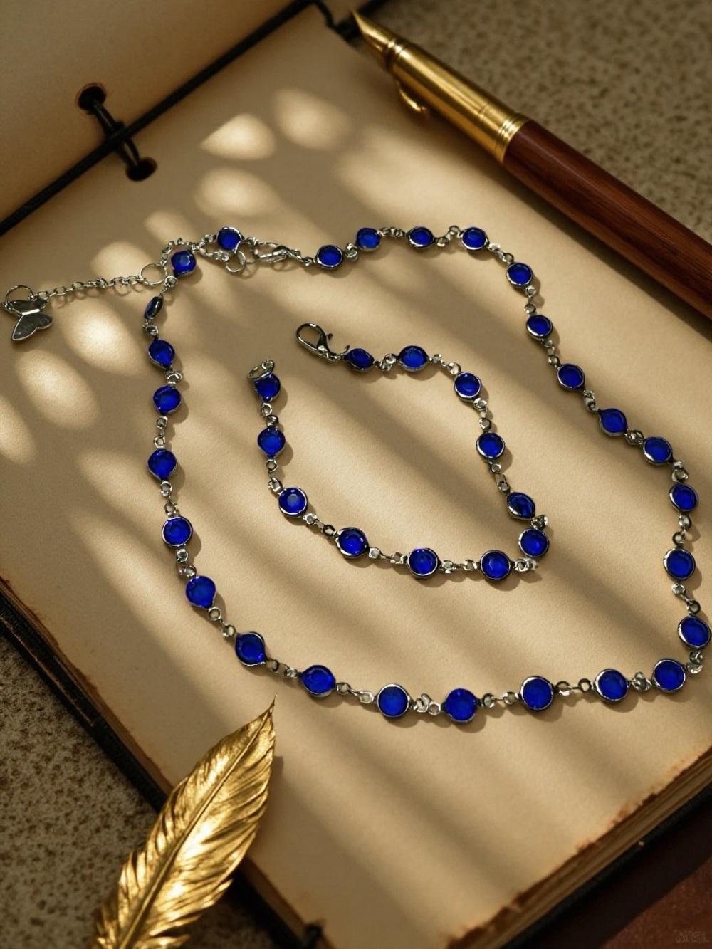 Hand Crafted Royal Blue Link Necklace and Bracelet Set